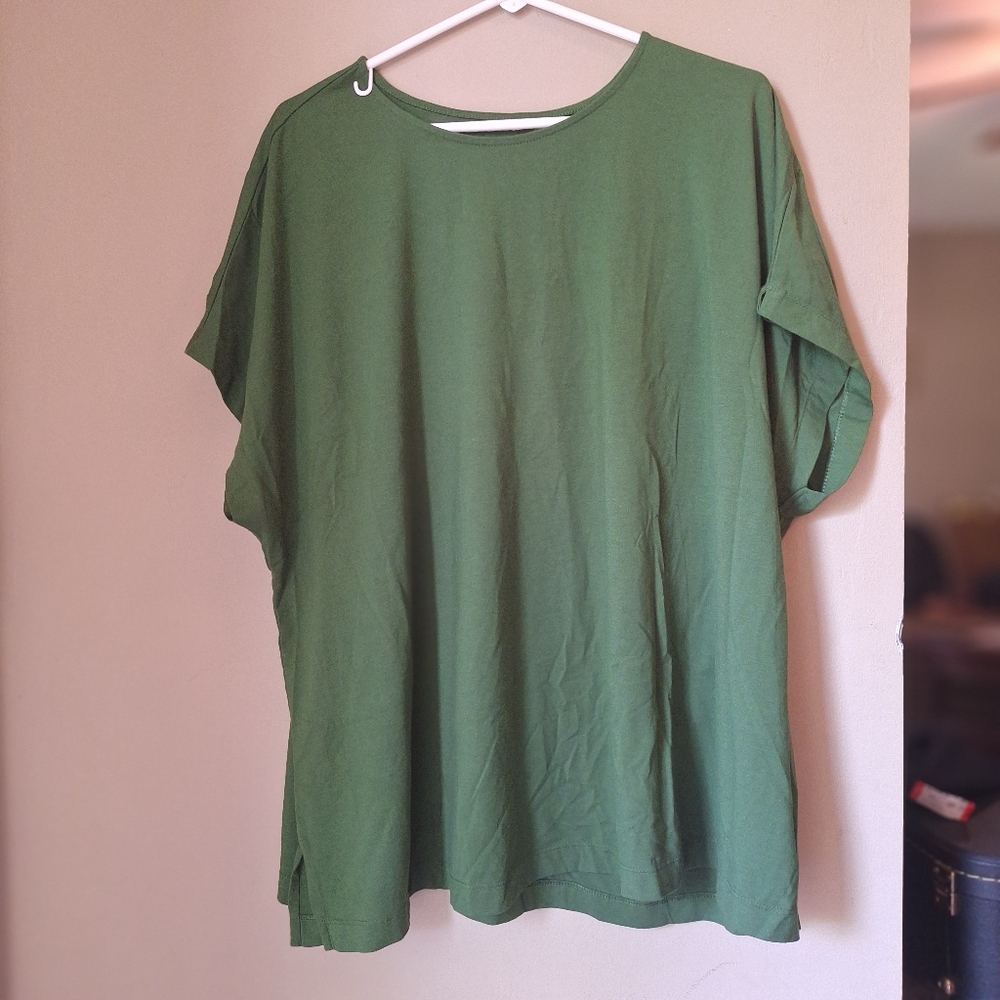 J. Jill Green Luxe Supima Relaxed Tee Short Sleeve T-Shirt 3X